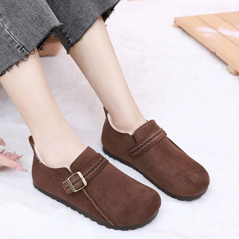 Plush Birkenstock Shoes for Women 2025 Winter New Style Comfortable and Warm Cotton Shoes Retro Casual Lazy Slip-On Shoes - Image 4