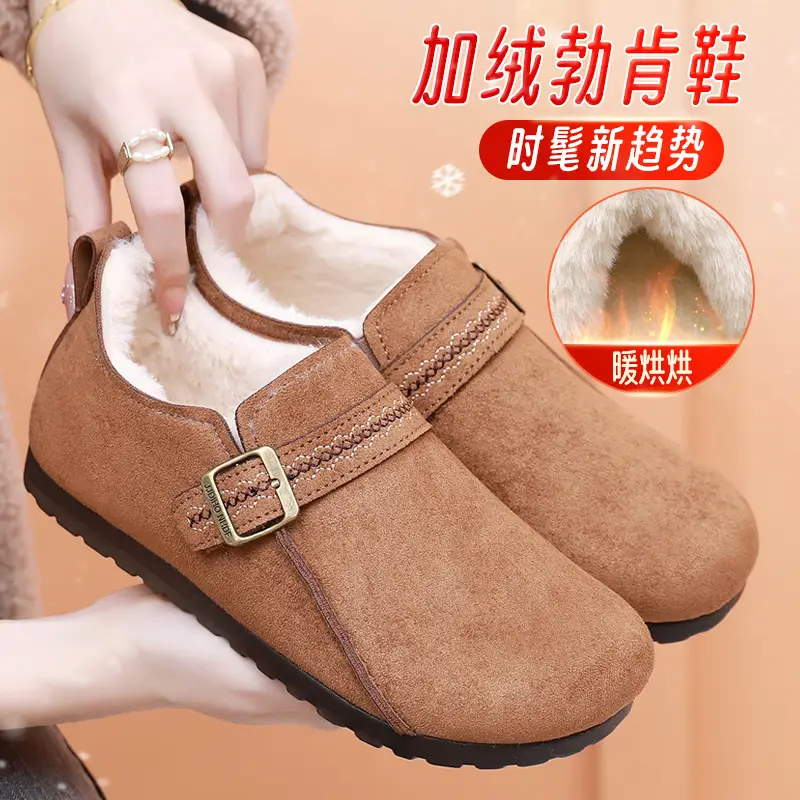 Plush Birkenstock Shoes for Women 2025 Winter New Style Comfortable and Warm Cotton Shoes Retro Casual Lazy Slip-On Shoes - Image 5