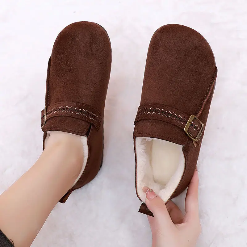 Plush Birkenstock Shoes for Women 2025 Winter New Style Comfortable and Warm Cotton Shoes Retro Casual Lazy Slip-On Shoes - Image 6
