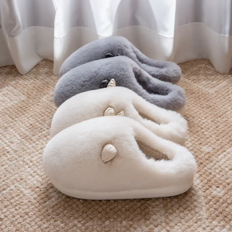Cute Croissant Cotton Slippers for Women 2025 New Autumn and Winter Indoor Home Non-Slip Warm Furry Slippers for Men - Image 4