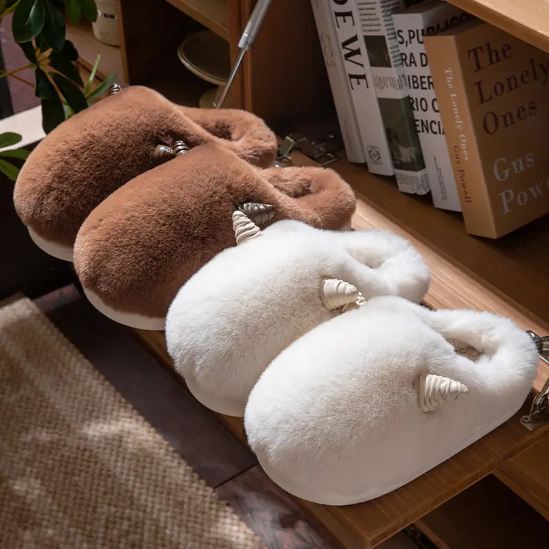 Cute Croissant Cotton Slippers for Women 2025 New Autumn and Winter Indoor Home Non-Slip Warm Furry Slippers for Men - Image 5