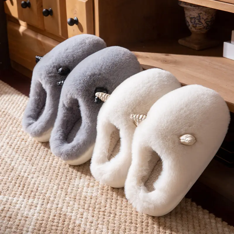 Cute Croissant Cotton Slippers for Women 2025 New Autumn and Winter Indoor Home Non-Slip Warm Furry Slippers for Men - Image 6