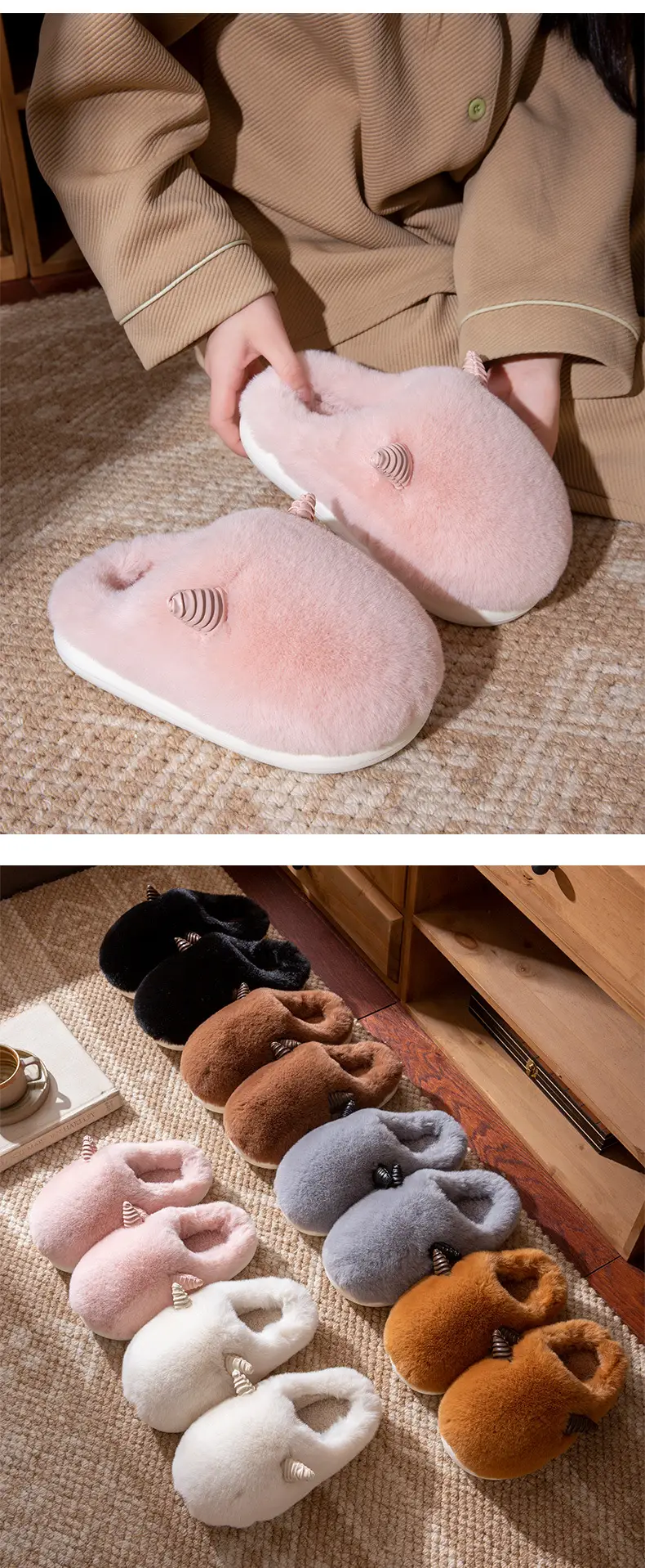 Cute Croissant Cotton Slippers for Women 2025 New Autumn and Winter Indoor Home Non-Slip Warm Furry Slippers for Men — feature 10