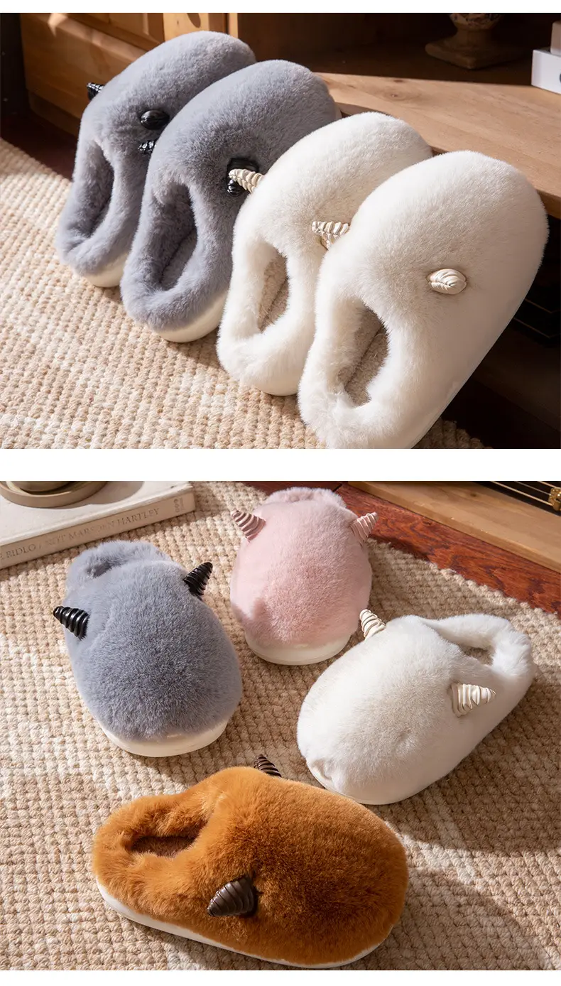 Cute Croissant Cotton Slippers for Women 2025 New Autumn and Winter Indoor Home Non-Slip Warm Furry Slippers for Men — feature 8
