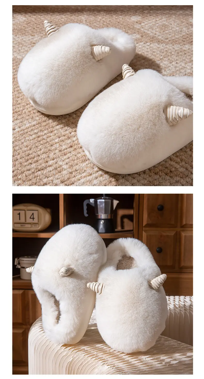 Cute Croissant Cotton Slippers for Women 2025 New Autumn and Winter Indoor Home Non-Slip Warm Furry Slippers for Men — feature 9
