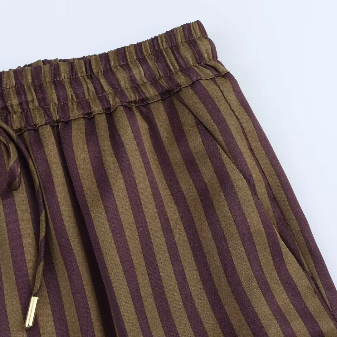 Nssf Homemade European and American Style Export New Women's Clothing Stripesd Silk Satin Texture Shirt Long Pants 229842 — feature 19