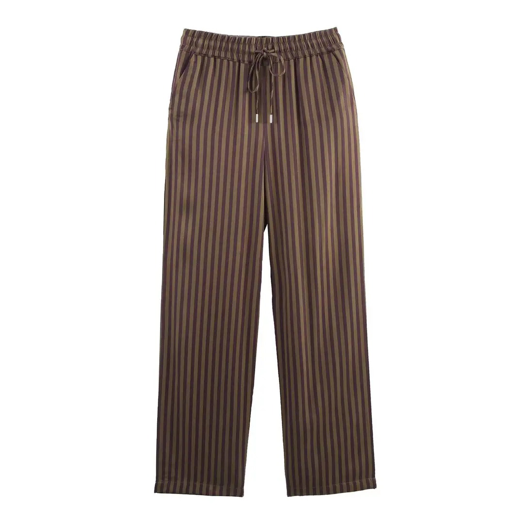 Nssf Homemade European and American Style Export New Women's Clothing Stripesd Silk Satin Texture Shirt Long Pants 229842 — feature 7