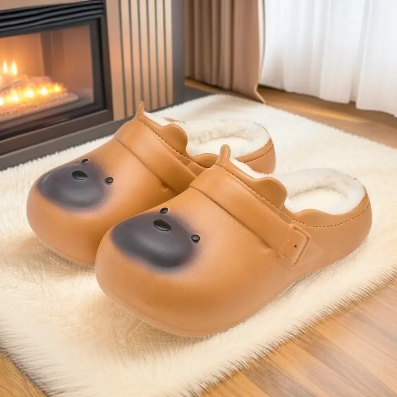 Women Winter Warm Plush Cotton Slippers Black - Image 6
