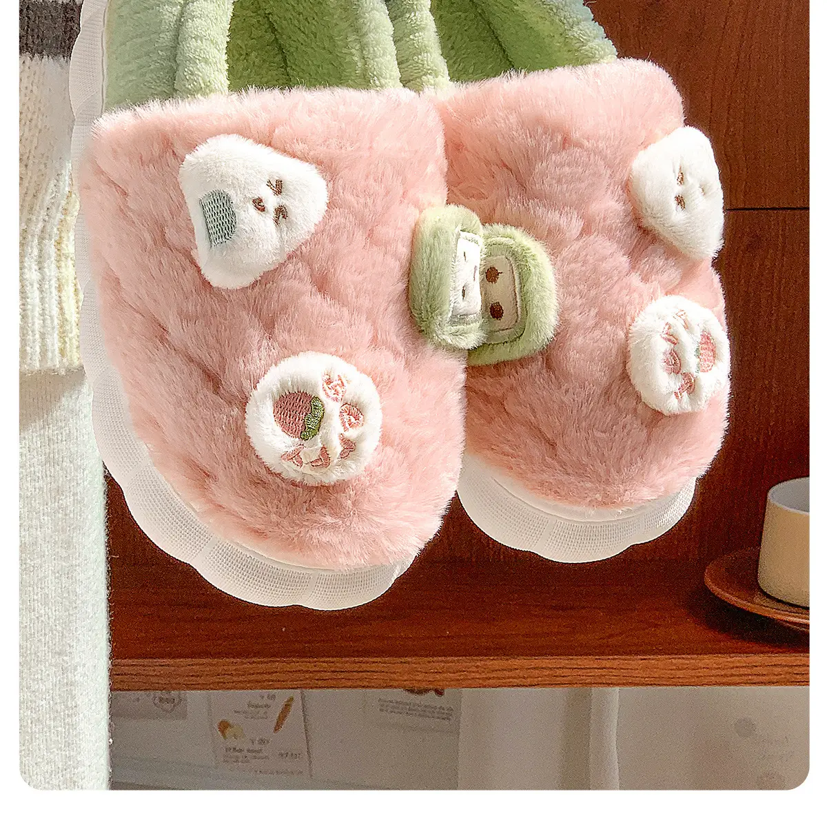 Pink Heart Embellished Cotton Slippers for Women Winter 2025 — feature 11