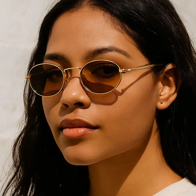 Oval Frame Luxury Sunglasses for Women Silver Dark Lens