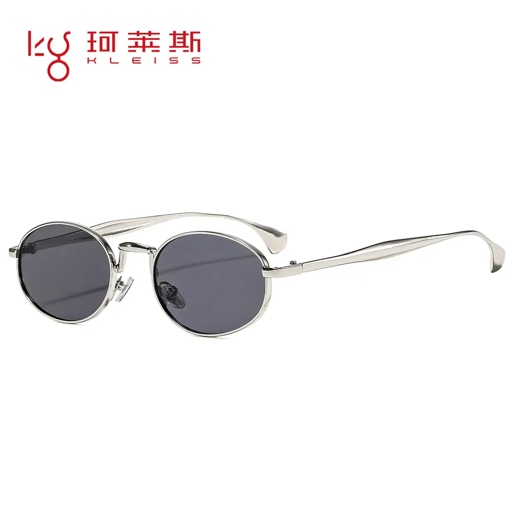Oval Frame Luxury Sunglasses for Women Silver Dark Lens
