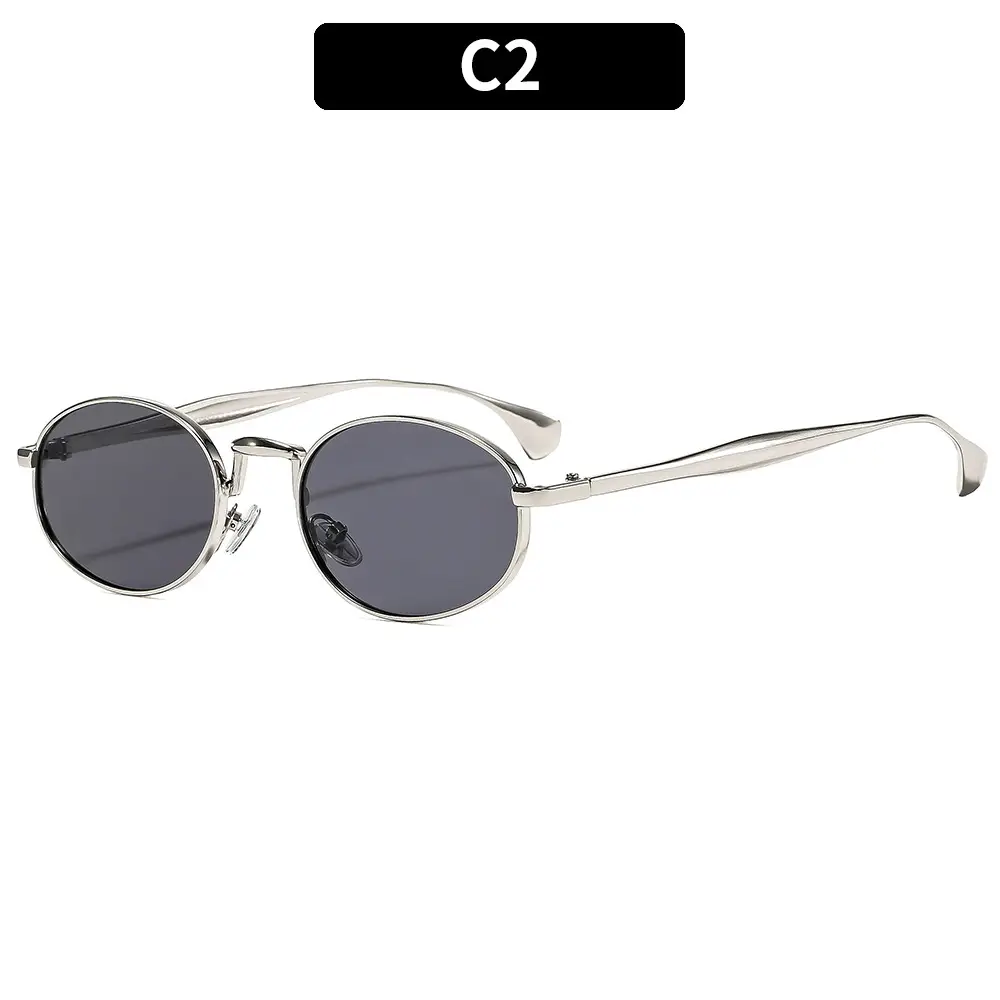 Oval Frame Luxury Sunglasses for Women Silver Dark Lens
