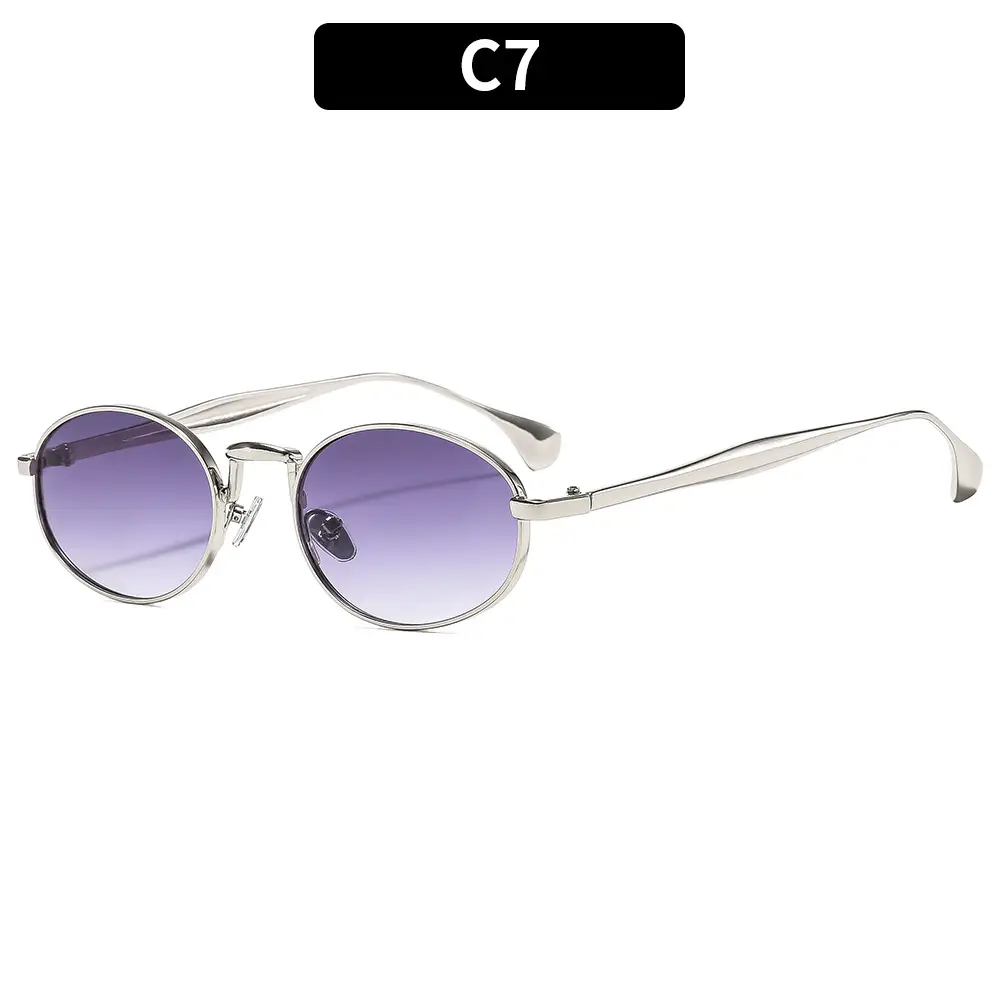 Oval Frame Luxury Sunglasses for Women Silver Dark Lens