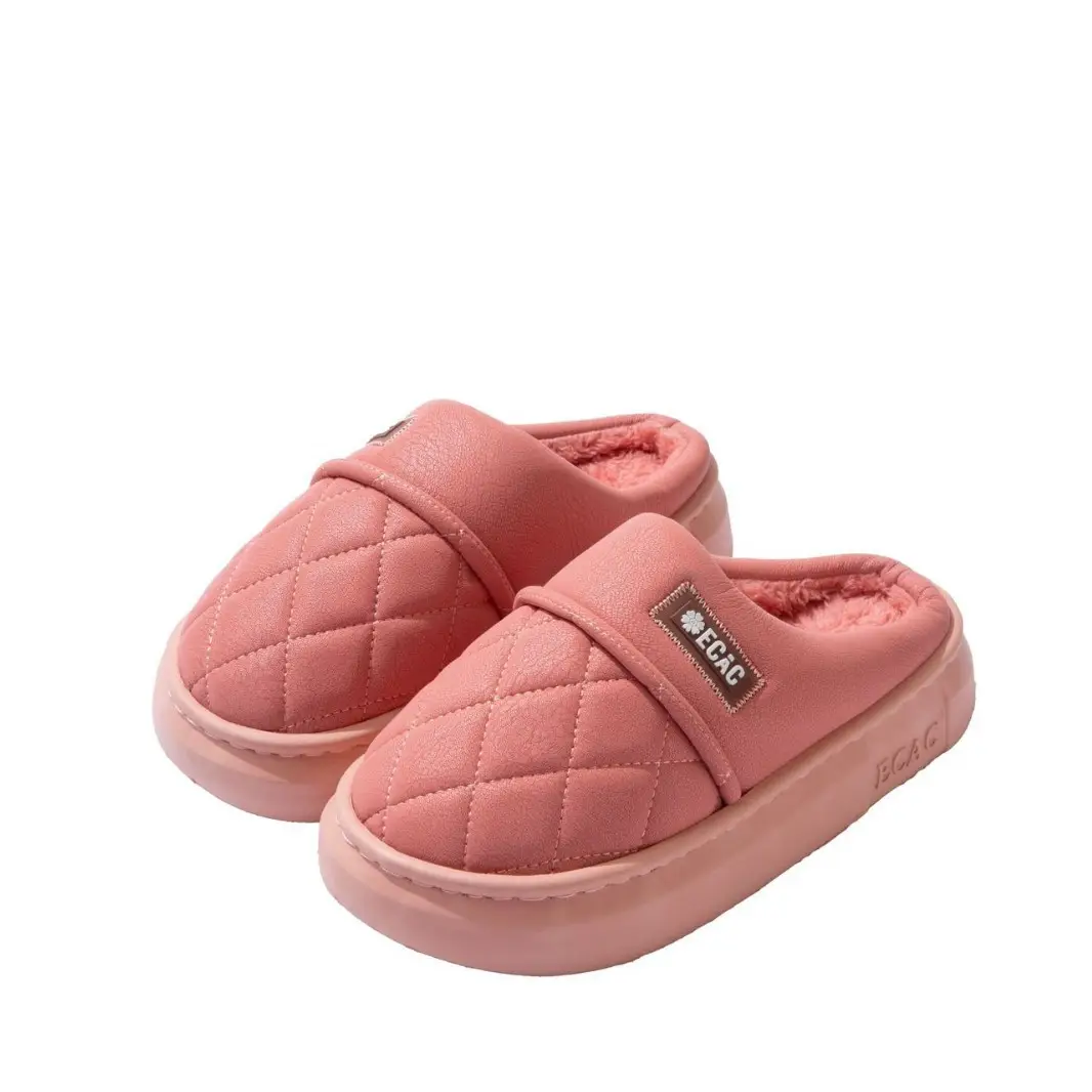 Waterproof Cotton Slippers for Men, Autumn and Winter Outer Wear Thick Soles 2025 New Indoor Home Non-Slip Leather Cotton Slippers for Women