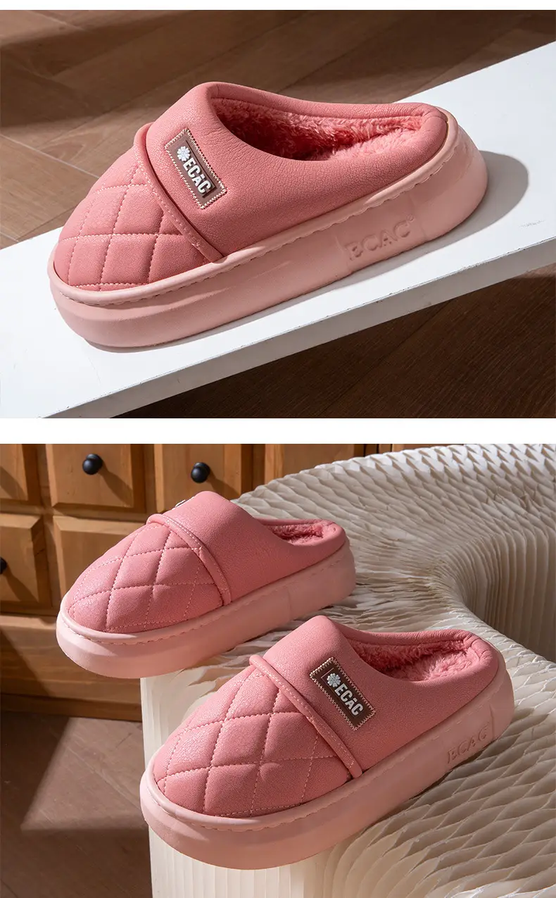 Waterproof Cotton Slippers for Men, Autumn and Winter Outer Wear Thick Soles 2025 New Indoor Home Non-Slip Leather Cotton Slippers for Women — feature 13