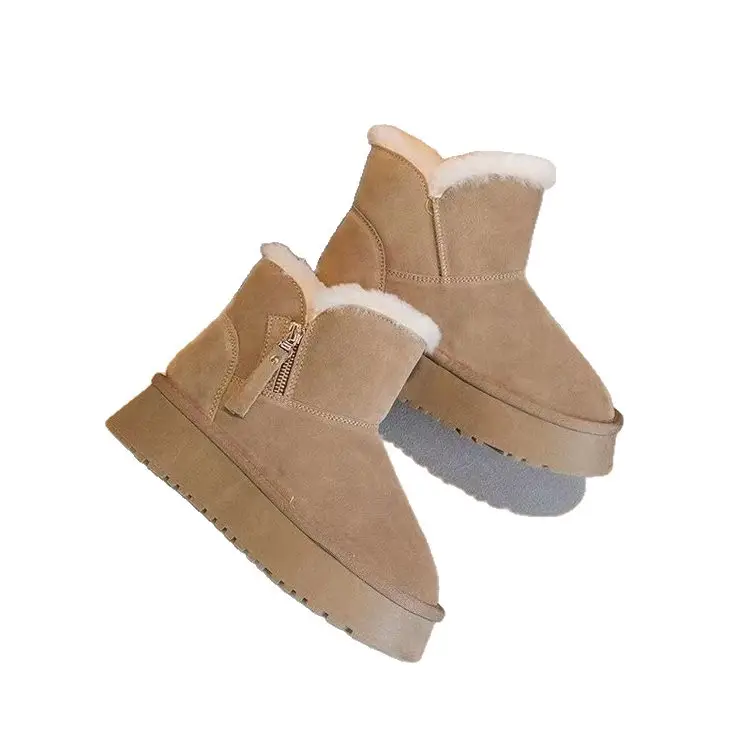 Women's Fleece Lined Snow Boots Black Beige Thick Soles