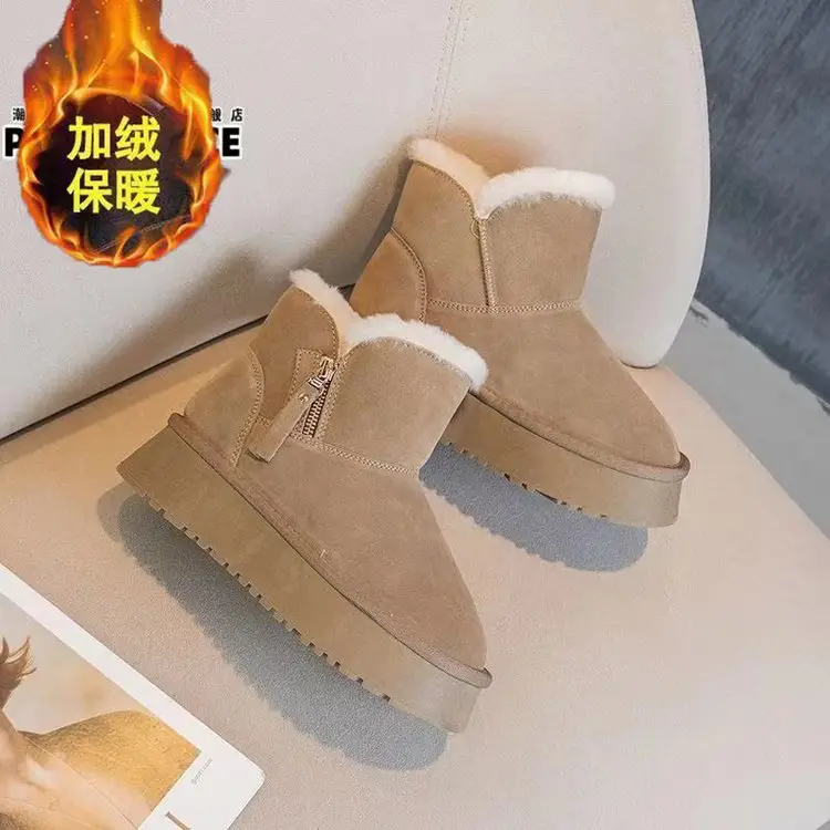 Women's Fleece Lined Snow Boots Black Beige Thick Soles — feature 6