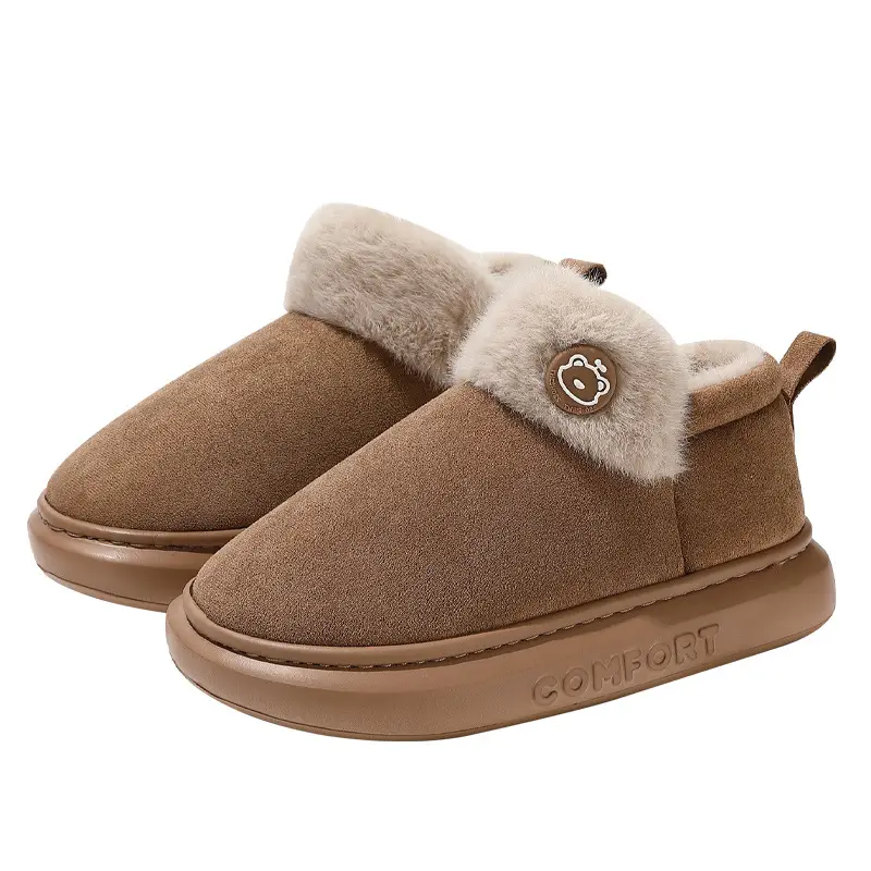 Women's Winter Thick-Soled Cotton Slippers with Heel Cover, Suitable for Couples, for Indoor and Outdoor Use, with Added Fleece for Warmth, Non-Slip, Thick-Soled Plush Cotton Shoes for Men in Winter - Image 9