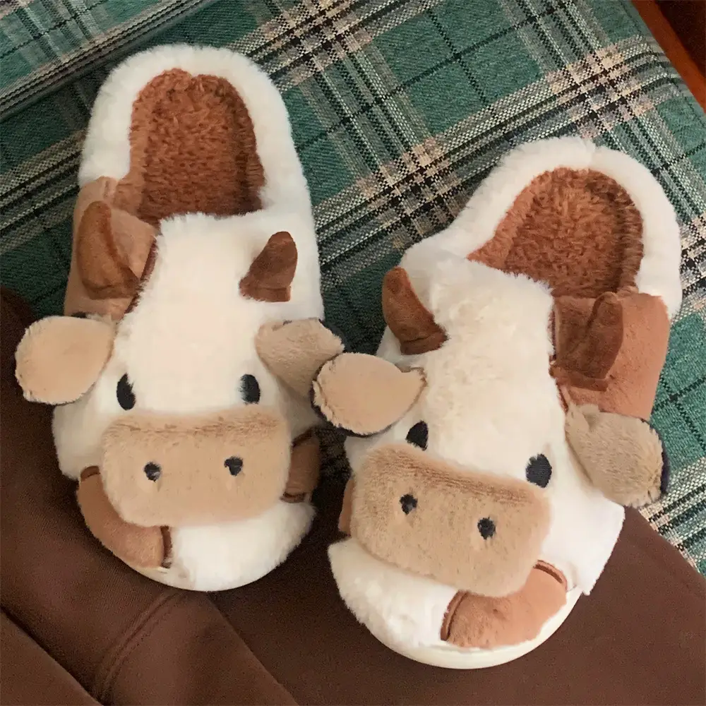 Cute Cow Shape Winter Slippers for Girls - Image 2