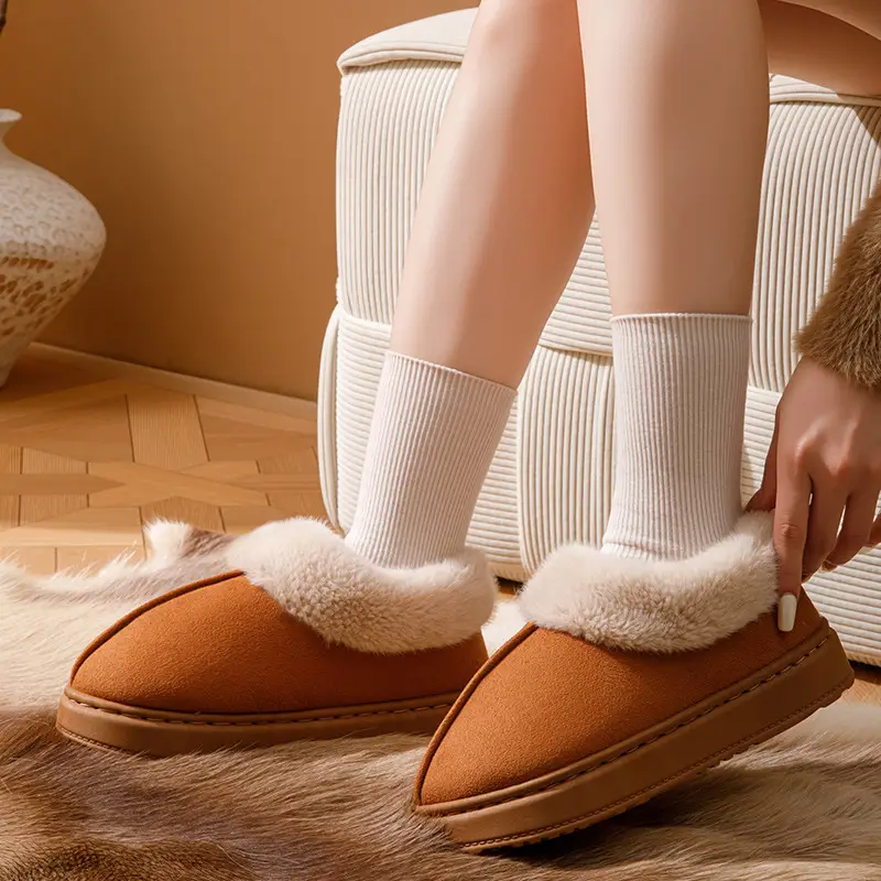 Women's Winter Outer Wear High-Top Thick-Soled Velvet Snow Boots with Heel and Fur Cotton Slippers, One-Piece Warm Cotton Slippers - Image 5