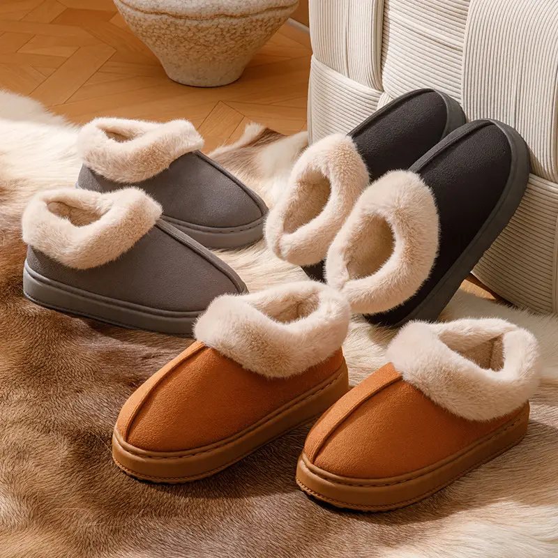 Women's Winter Outer Wear High-Top Thick-Soled Velvet Snow Boots with Heel and Fur Cotton Slippers, One-Piece Warm Cotton Slippers - Image 6
