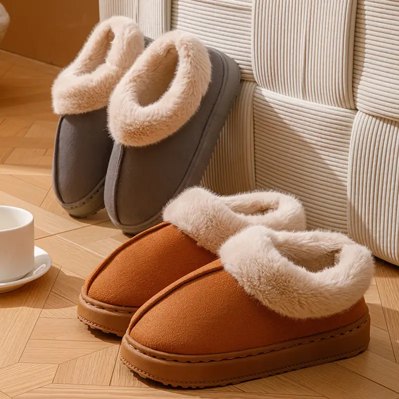 Women's Winter Outer Wear High-Top Thick-Soled Velvet Snow Boots with Heel and Fur Cotton Slippers, One-Piece Warm Cotton Slippers - Image 7