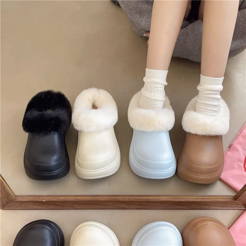 Nanbowan Waterproof Thick-Soled Heightening Toe-Cap Half Slippers for Women to Wear Outside in Winter Fleece-Lined Clogs for Small People Cotton Slippers - Image 6