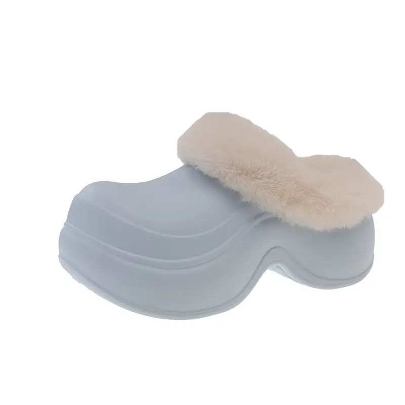 Nanbowan Waterproof Thick-Soled Heightening Toe-Cap Half Slippers for Women to Wear Outside in Winter Fleece-Lined Clogs for Small People Cotton Slippers - Image 9