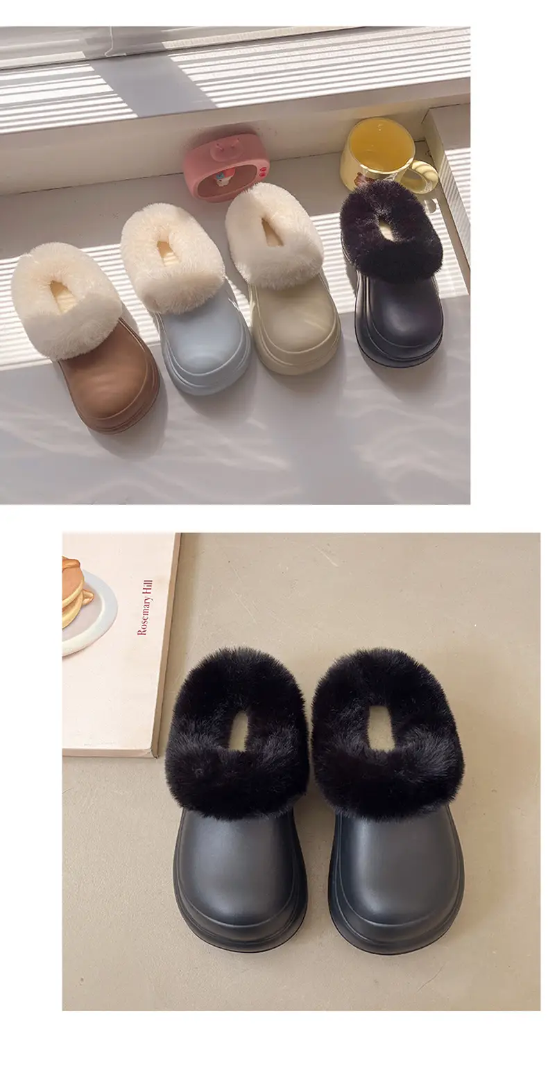 Nanbowan Waterproof Thick-Soled Heightening Toe-Cap Half Slippers for Women to Wear Outside in Winter Fleece-Lined Clogs for Small People Cotton Slippers — feature 16