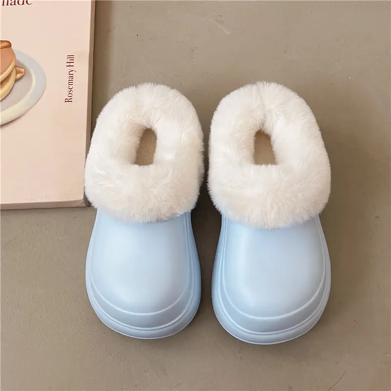 Nanbowan Waterproof Thick-Soled Heightening Toe-Cap Half Slippers for Women to Wear Outside in Winter Fleece-Lined Clogs for Small People Cotton Slippers - Image 2