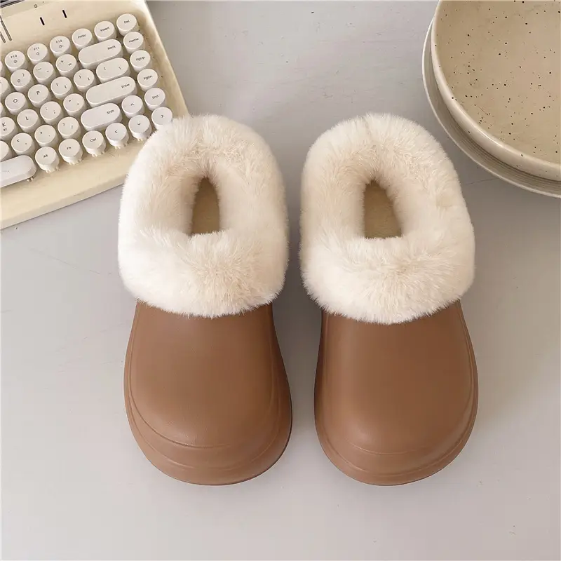 Nanbowan Waterproof Thick-Soled Heightening Toe-Cap Half Slippers for Women to Wear Outside in Winter Fleece-Lined Clogs for Small People Cotton Slippers - Image 3