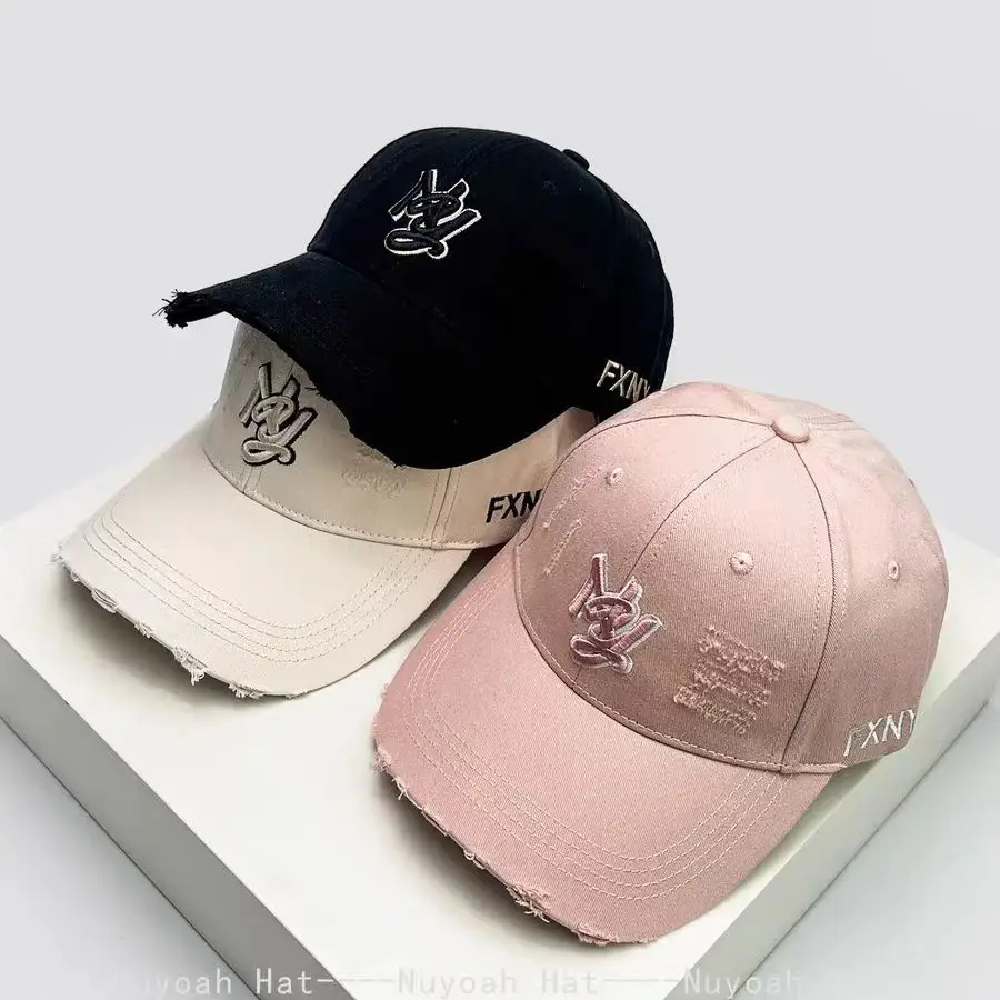 Pink Ripped Embroidered Ny Letter Cap Unisex - Image 9