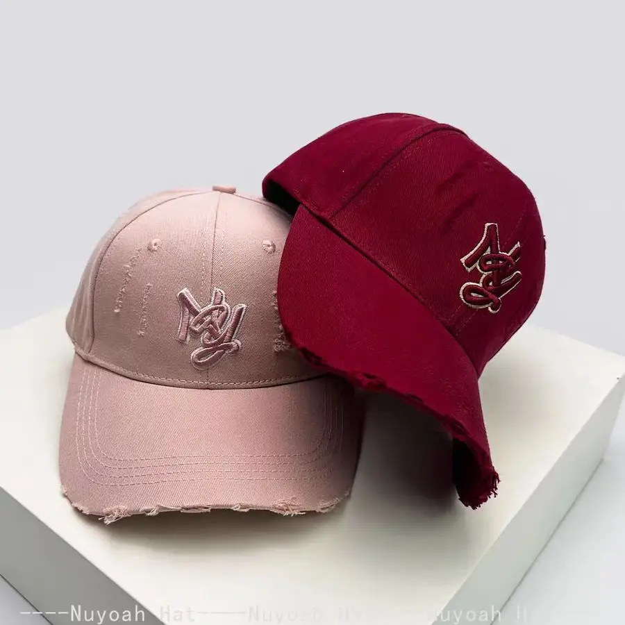Pink Ripped Embroidered Ny Letter Cap Unisex - Image 10
