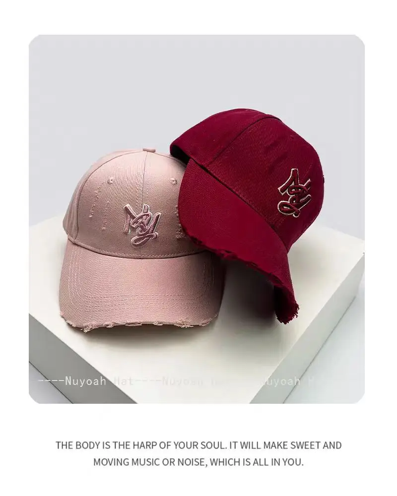 Pink Ripped Embroidered Ny Letter Cap Unisex — feature 3