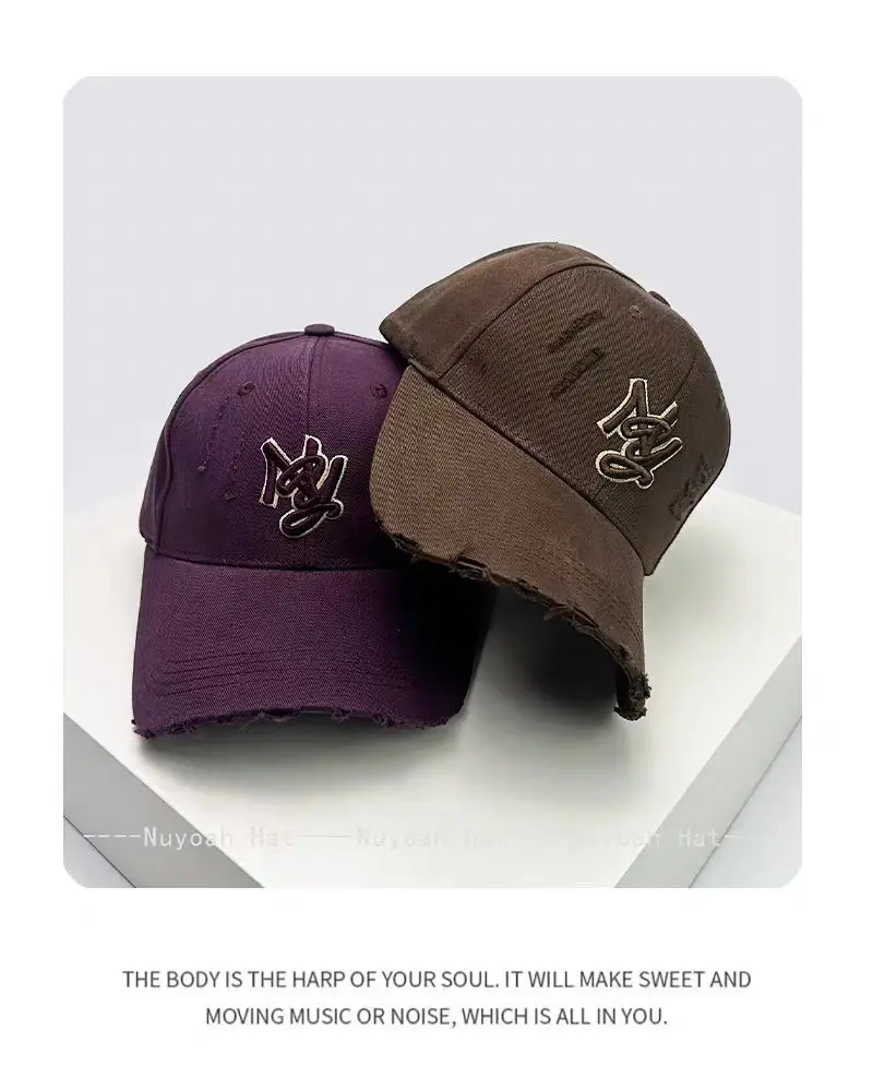 Pink Ripped Embroidered Ny Letter Cap Unisex — feature 4