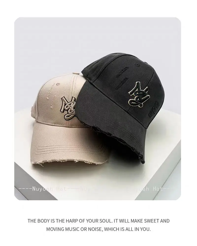 Pink Ripped Embroidered Ny Letter Cap Unisex — feature 5
