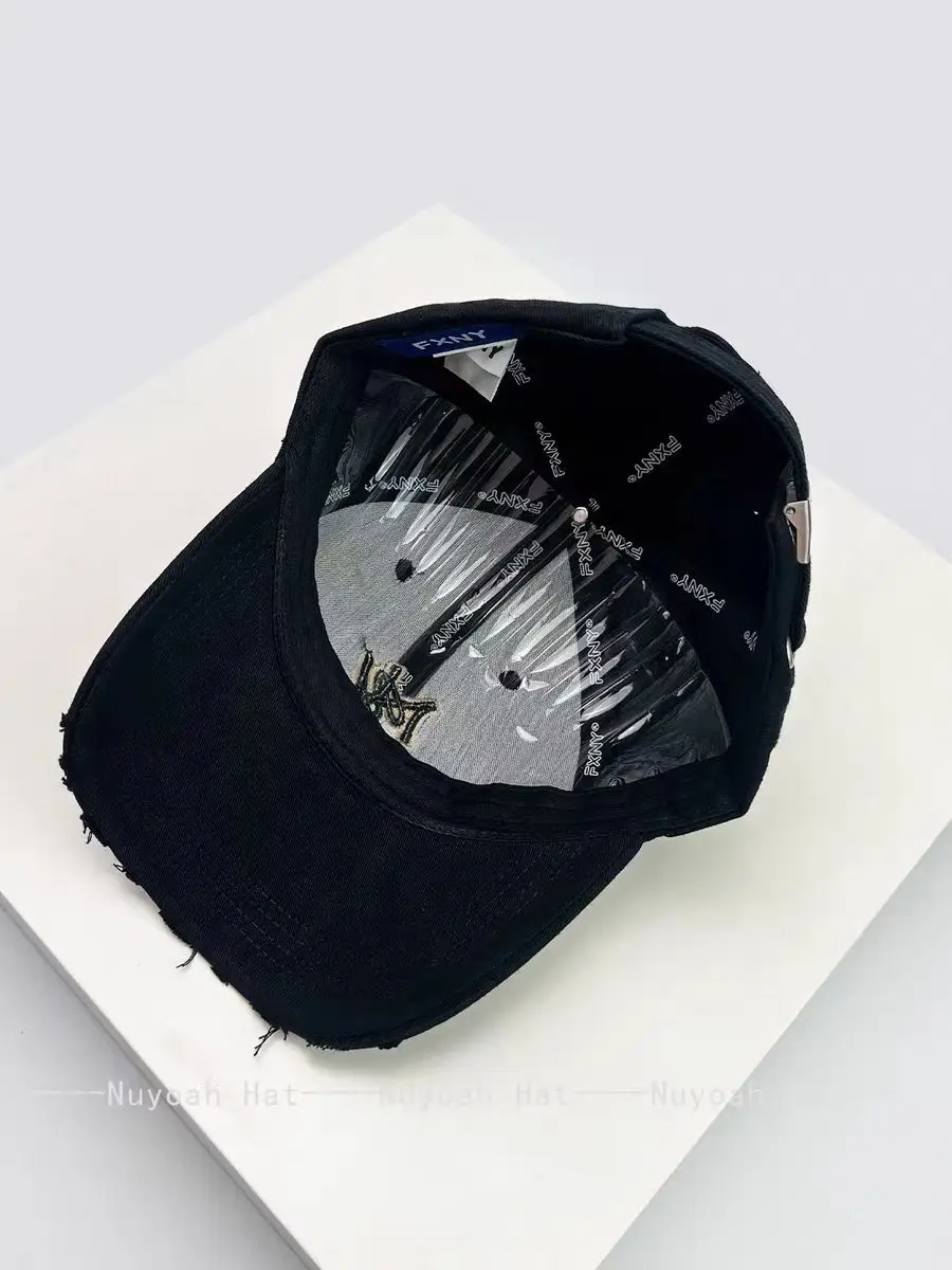 Pink Ripped Embroidered Ny Letter Cap Unisex — feature 9