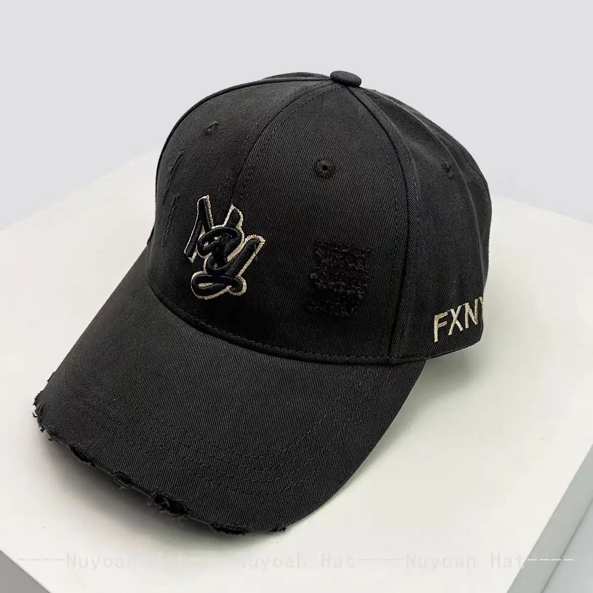 Pink Ripped Embroidered Ny Letter Cap Unisex - Image 2