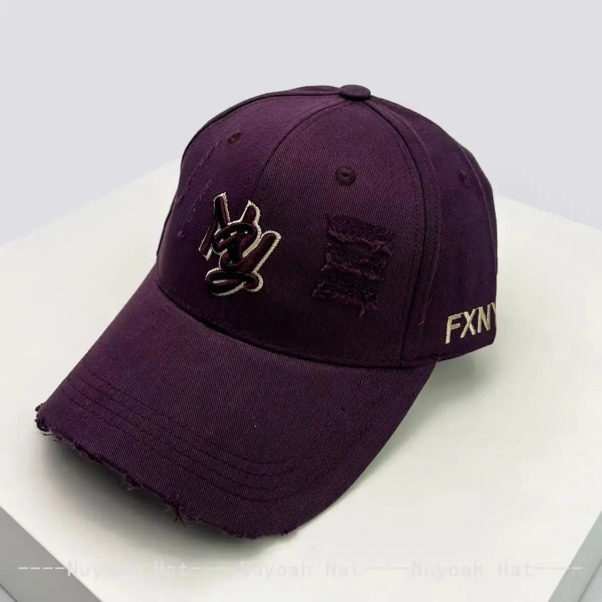Pink Ripped Embroidered Ny Letter Cap Unisex - Image 3