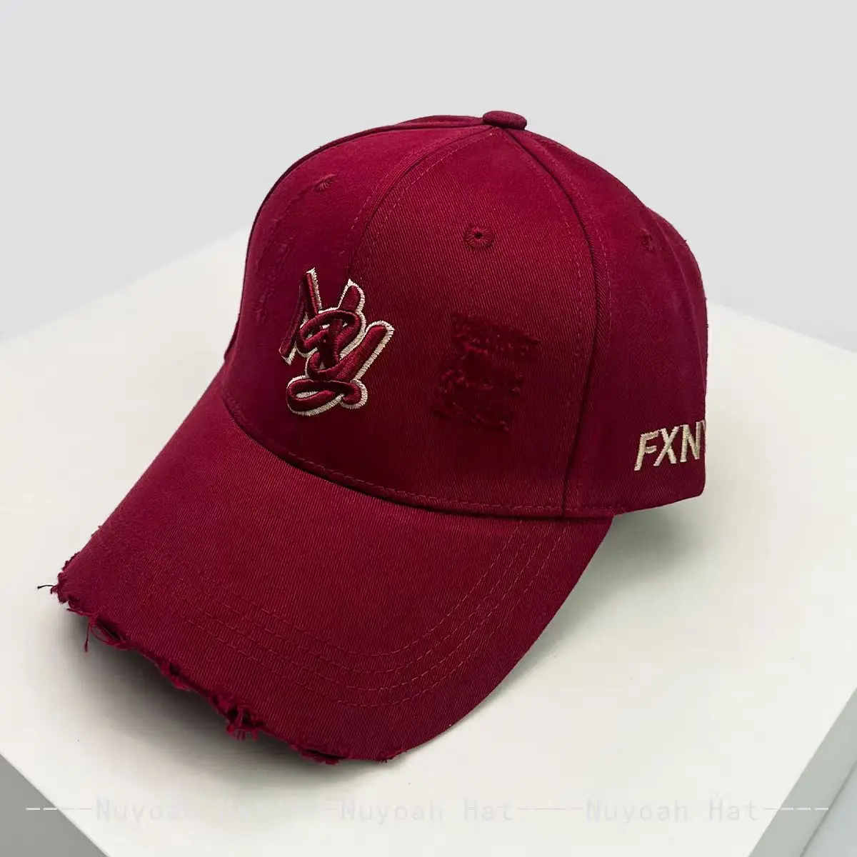Pink Ripped Embroidered Ny Letter Cap Unisex - Image 4