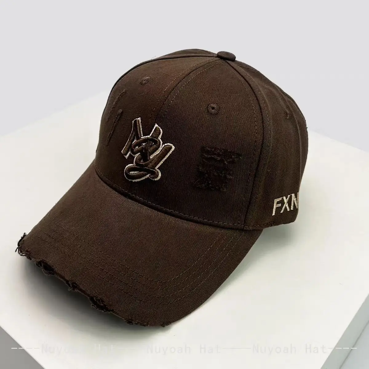 Pink Ripped Embroidered Ny Letter Cap Unisex - Image 6