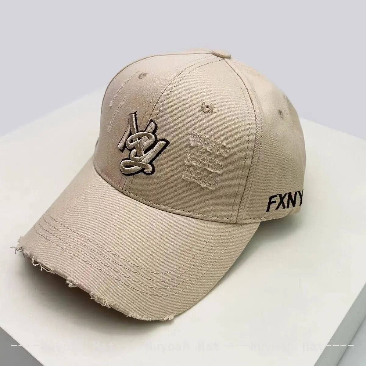 Pink Ripped Embroidered Ny Letter Cap Unisex - Image 7