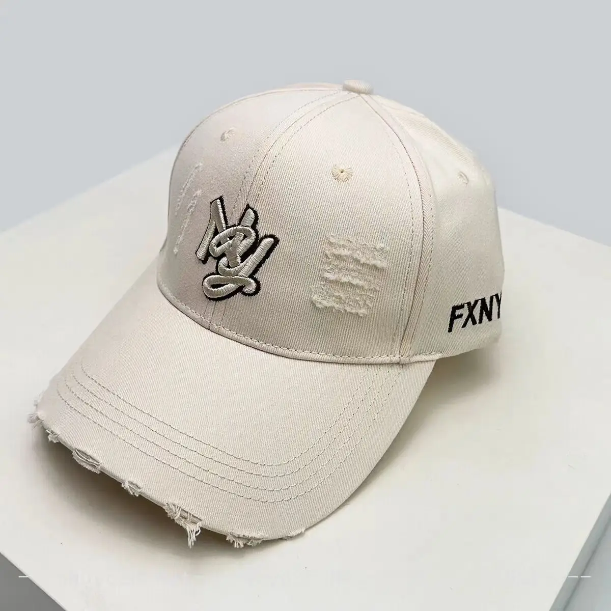 Pink Ripped Embroidered Ny Letter Cap Unisex - Image 8