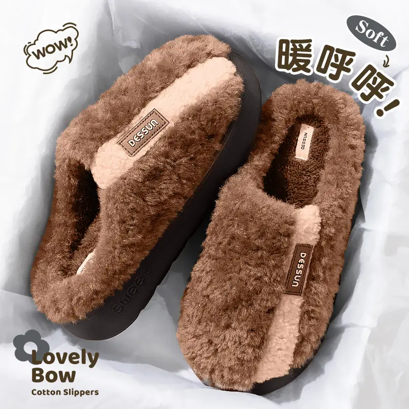 Bow Cotton Slippers for Women Warm Indoor Winter