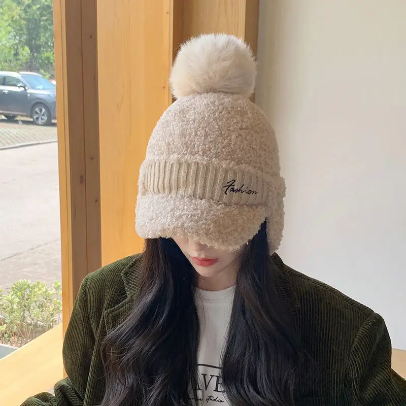 Winter Wool Duckbill Cap for Women with Pom Pom & Ear Protection - Image 4