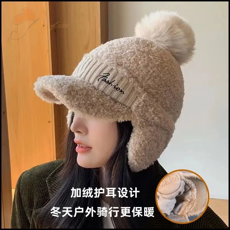 Winter Wool Duckbill Cap for Women with Pom Pom & Ear Protection - Image 5
