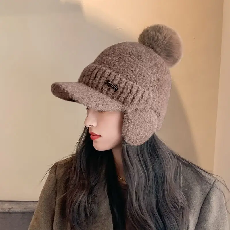 Winter Wool Duckbill Cap for Women with Pom Pom & Ear Protection - Image 6
