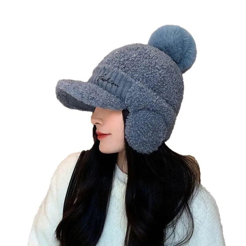 Winter Wool Duckbill Cap for Women with Pom Pom & Ear Protection - Image 7
