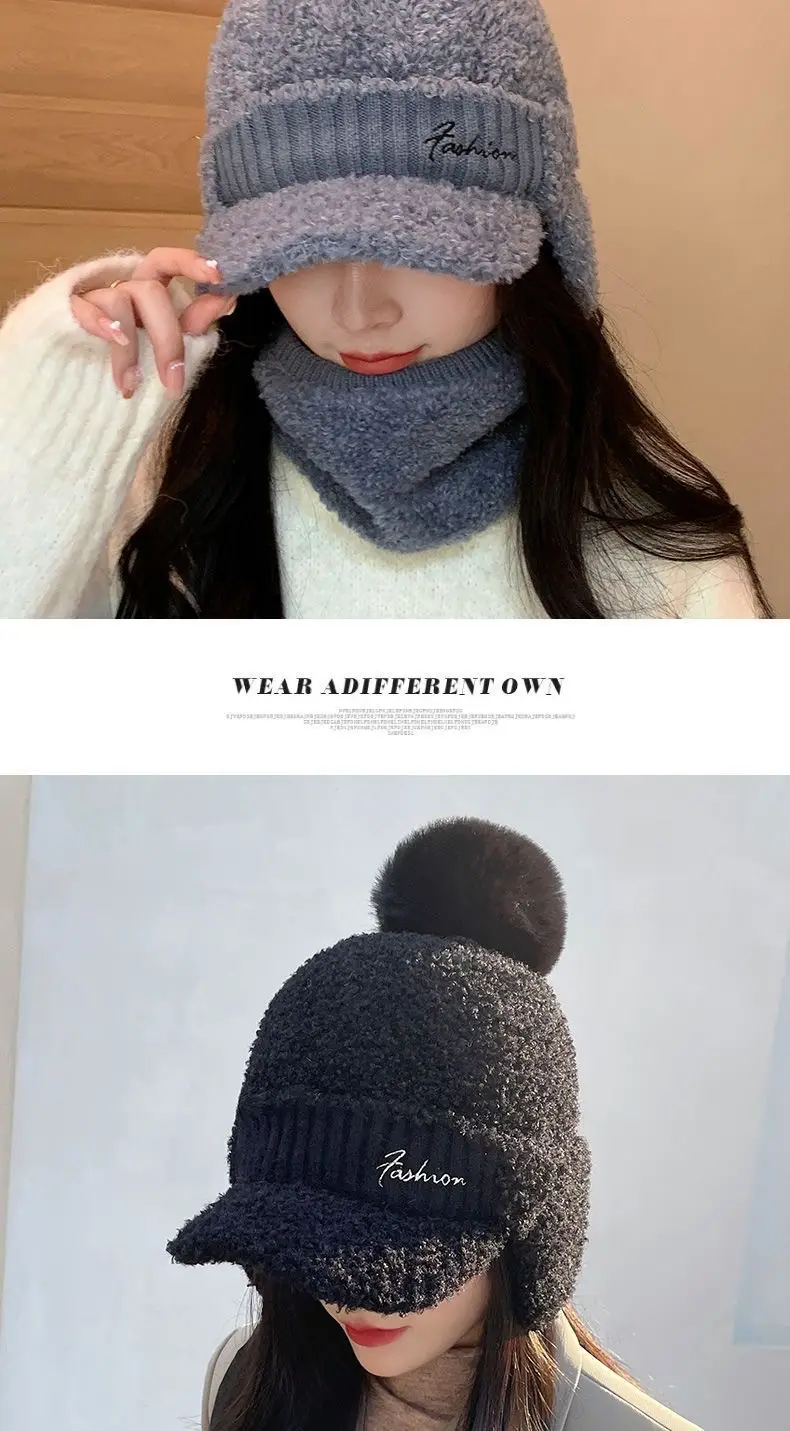 Winter Wool Duckbill Cap for Women with Pom Pom & Ear Protection — feature 10