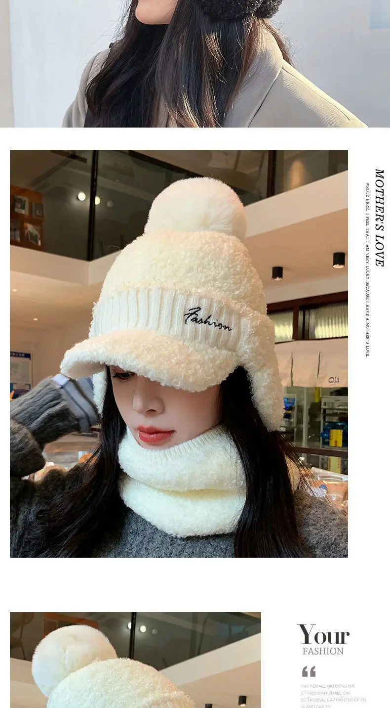 Winter Wool Duckbill Cap for Women with Pom Pom & Ear Protection — feature 12